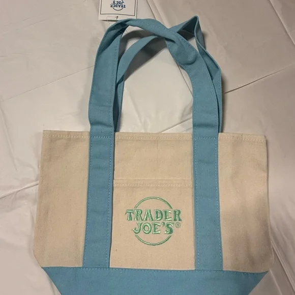 Trader Joe’s Mini Canvas Tote Bag Pastel Pink Blue Green Purple Reusable NWT - Picture 4 of 7